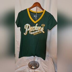 Green Bay Packers Women’s V-Neck T-Shirt | Green & Gold | NFL - Size M